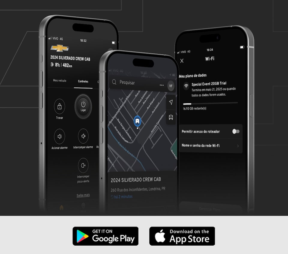 Imagem de um celular com o aplicativo appMyChevrolet