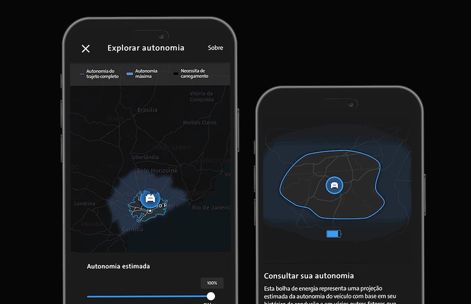 Imagem do mapa de autonomia da bateria do carro eletrico.