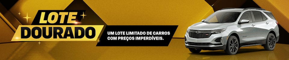 Banner divulgando Lote Dourado com carro prateado à direita e fundo geométrico dourado. O texto no centro diz: Um lote limitado de carros com preços imperdíveis. Clique e descubra.