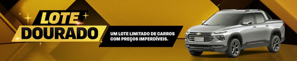 Banner divulgando "Lote Dourado" com carro prateado à direita e fundo geométrico dourado. O texto no centro diz: "Um lote limitado de carros com preços imperdíveis. Clique e descubra.