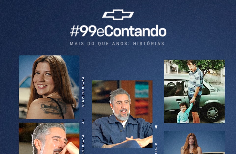 Fotos de diversas pessoas representando a ação de 99 e Contando da Chevrolet Brasil