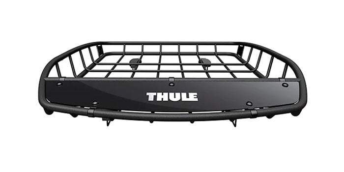 O bagageiro de teto Thule Canion é robusto, funcional e fácil de carregar e descarregar; é capaz de suportar até 68kg.